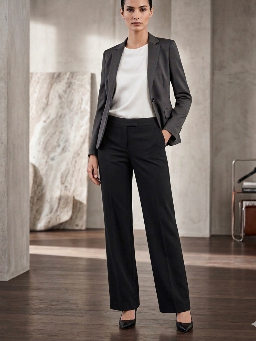 Armani Exchange Black Straight-Leg Dress Trousers